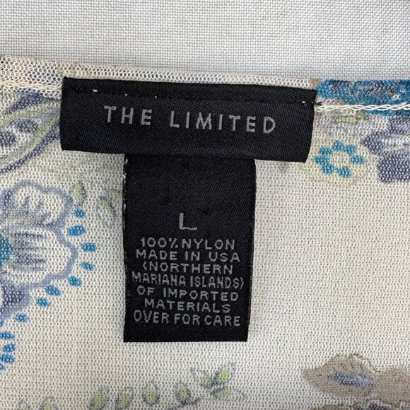 90s Vintage The Limited Sheer Ivory Blue Floral Print 3/4 Sleeve V Neck Top - Picture 9 of 12